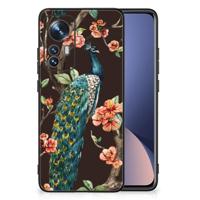 Xiaomi 12 | 12X Dierenprint Telefoonhoesje Pauw met Bloemen - thumbnail