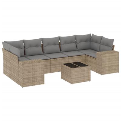 8-delige Loungeset met kussens poly rattan beige - thumbnail