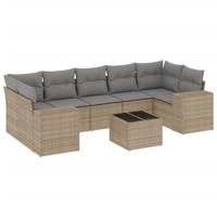 8-delige Loungeset met kussens poly rattan beige - thumbnail