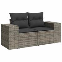 6-delige Loungeset met kussens poly rattan grijs - thumbnail
