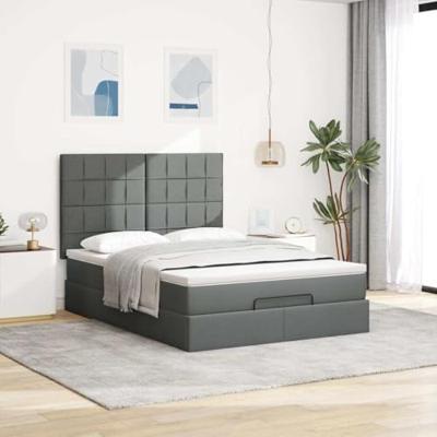 Ottoman bed met matras en LED's 140x200cm stof donkergrijs