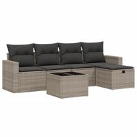 6-delige Loungeset met kussens poly rattan grijs - thumbnail