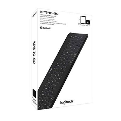 Logitech Keys-To-Go Draadloos Bluetooth Keyboard voor iPhone, iPad, Smartphone, Tablet, Windows, Apple TV, Ultra-Dun, Ultra-Licht, Sneltoetsen, QWERTY UK Layout - Zwart