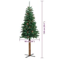 VidaXL Slanke kerstboom groen 150 cm pvc en massief dennenhout - thumbnail