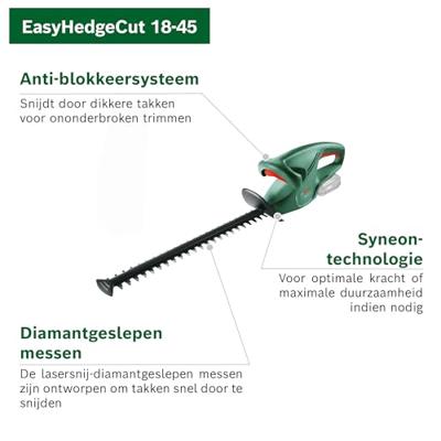Bosch Groen EasyHedgeCut 18-45 | Accu Heggenschaar 45 cm | 2.0 Ah + Oplader | In doos - 0600849H02 - thumbnail