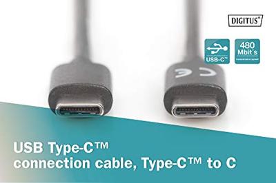 DIGITUS USB 2.0 aansluitkabel - 1.0 m - USB C (St) naar USB C (St) - 480 Mbit/s - Type-C kabel - afgeschermd - zwart