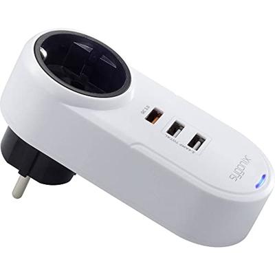 Sygonix TY1721 USB-oplader 18 W 3x USB-A, Randaarde stopcontact Quick Charge 3.0 Wit Binnen