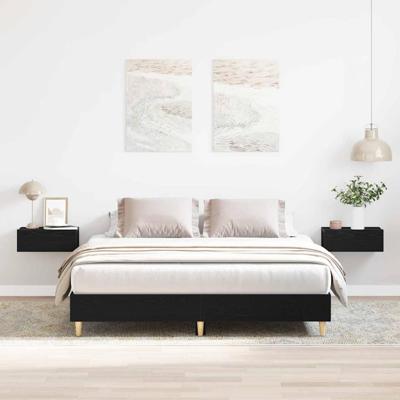 Bedframe Zwart Eiken 140 x 200 cm Bewerkt hout