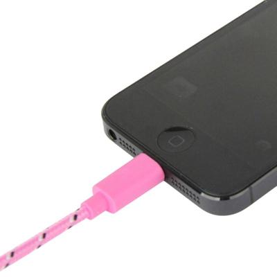 Geweven Nylon stijl USB Data Transfer / laad Kabel voor iPhone 5 & 5S & 5C, Lengte: 3 meter (roze)