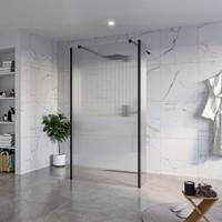 Fortifura Galeria Vrijstaande Inloopdouche - 110x200cm - Helder geribbeld - antikalk - 8mm veiligheidsglas - 2 zijwanden 40cm - wandsteunen en hoekprofielen - Zwart mat SW927767 2x/SW915253/SW797948 2x/SW358025 2x - thumbnail