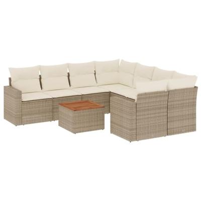 9-delige Loungeset met kussens poly rattan beige