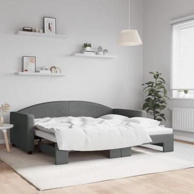 Slaapbank met onderschuifbed 90x190 cm stof donkergrijs
