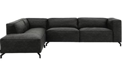 Goossens Bank Calvin grijs, micro leer, 3,5-zits, modern design met ligelement links