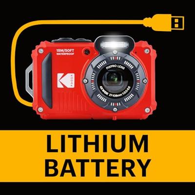 KODAK Pixpro WPZ2 Pack + 2 batterijen + 1 SD-kaart – compacte digitale camera 16 m pixels, waterdicht tot 15 m, schokbestendig, video 720p, LCD-display 2,7 – Li-Ion-batterij – rood