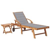 Ligbed met tafel en kussen massief teakhout - thumbnail