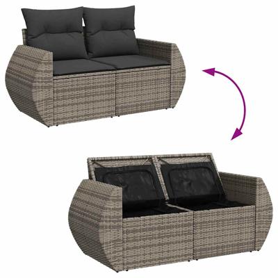 7-delige Loungeset met kussens poly rattan grijs - thumbnail