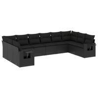 11-delige Loungeset met kussens poly rattan zwart - thumbnail