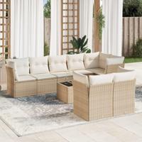 9-delige Loungeset met kussens poly rattan beige - thumbnail