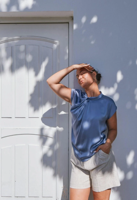 Neo Noir Blouse Fleur Drapy Satin | Dusty blue - thumbnail