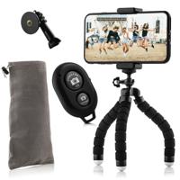 Flexibel mini-statief met schuimrubber poten KIT: incl. telefoonhouder, bluetooth remote, GoPro-adapter & opbergzakje - thumbnail