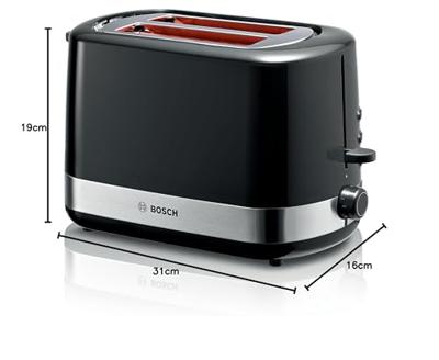 Bosch TAT6A513 broodrooster 2 snede(n) 800 W Zwart, Roestvrijstaal