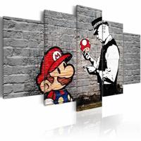 Schilderij - Super Mario Mushroom Cop - Banksy, Zwart-Wit/Rood, 5luik - thumbnail