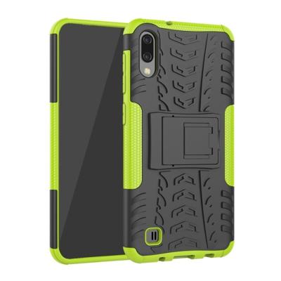 Schokbestendige PC + TPU Tire patroon Case voor Galaxy M10 met houder (groen)