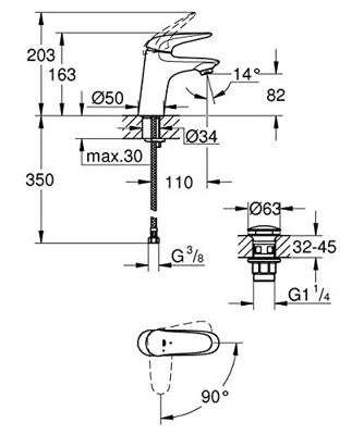 Grohe Wastafelkraan Wave New M-size ES met Push Open Chroom