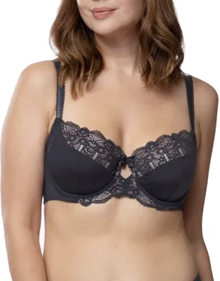 Kanten beugel BH - Celine - Stevige bh zonder vulling - Grote maten - 85E - Zwart - 85E