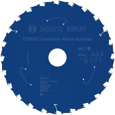 Bosch Accessoires EXPERT Construct Wood cordless Cirkelzaagblad | 190 x 1,6/1 x 30 mm | T24 - 2608902211