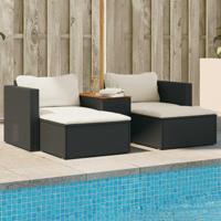 5-delige Loungeset met kussens poly rattan acacia zwart - thumbnail
