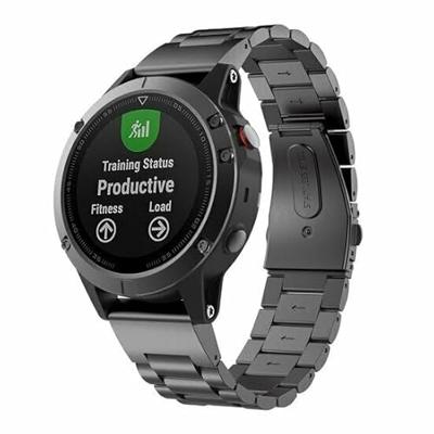 By Qubix - Stalen schakelband - Zwart - Compatible met Garmin Tactix 8-47mm - Compatible Garmin bandje - Bandbreedte: 22mm