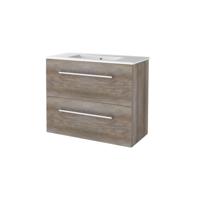 Badmeubelset BWS Salt 80x39cm Met Grepen 2 Lades Met Wastafel 1 Kraangat Scotch Oak - thumbnail