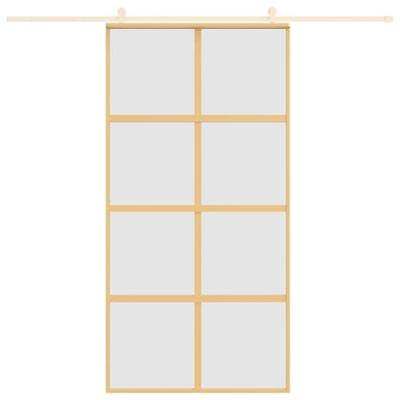 Schuifdeur 102,5x205 cm mat ESG-glas en aluminium goudkleurig