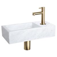 Differnz Helios fonteinset - 37.5x18.5x9.5cm - Rechthoek - 1 kraangat - Recht matte gouden kraan - Mineraalsteen Marmer 38.401.43 - thumbnail