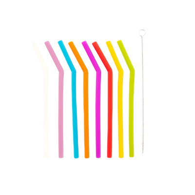 DOTZ - Set van 8 Siliconen rietjes gebogen