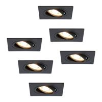 Set van 6 Mallorca LED inbouwspot - IP20 - Kantelbaar - 4 Watt 345 lumen - 2700K warm wit - GU10 - Dimbaar - Vierkant - Voor binnen - Zwart - thumbnail