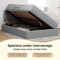 Opbergbed met LED met matras Lichtgrijs 120 x 190 cm Stof - thumbnail