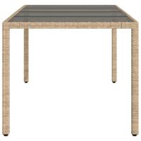 Tuintafel met glazen blad 190x90x75 cm poly rattan beige - thumbnail
