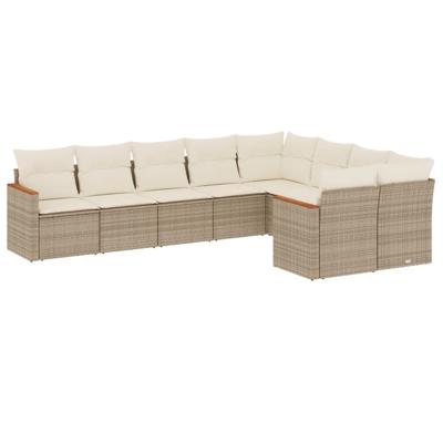 9-delige Loungeset met kussens poly rattan beige