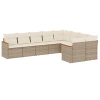 9-delige Loungeset met kussens poly rattan beige - thumbnail