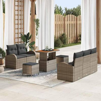 Tuinbankenset met kussen 8 pcs Grijs poly rattan