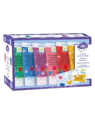 6 tubes vingerverf met glitter - DJECO geel