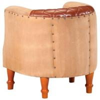 Kuipstoel echt leer en massief mangohout bruin - thumbnail