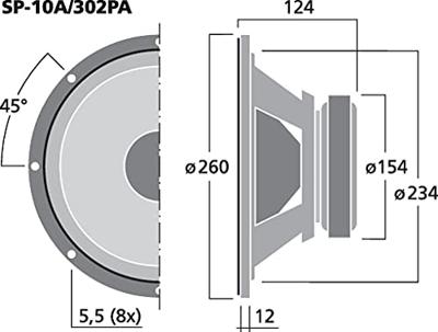 Monacor SP-10A/302PA 10 inch 25.4 cm Woofer 300 W 8 Ω
