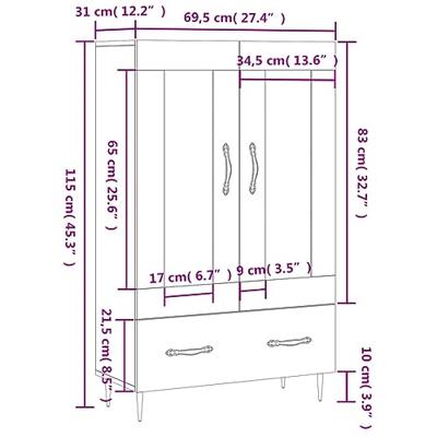 Hoge kast 69,5x31x115 cm bewerkt hout gerookt eikenkleurig Hoge kast 69,5x31x115 cm bewerkt hout gerookt eikenkleurig