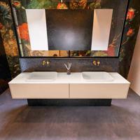 Badkamermeubelset Mondiaz Erin 200 cm met 2 Lades met RIDGE Wastafel Dubbel Linen Zonder Kraangaten Greeploos Mat Rosee - thumbnail