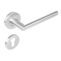 Deurkruk 1273 ovaal Hoek 90°op rond rozet staal met 7mm nok met profielcilindergat plaatjes RVS - thumbnail