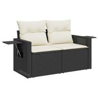 5-delige Loungeset met kussens poly rattan zwart - thumbnail