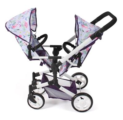 Tweeling Poppenwagen Linus Duo - Flowers Lila